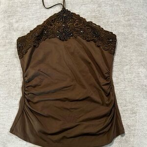 Arden B Brown Beaded Top